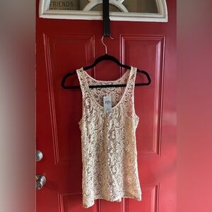 NWT Cream Color Sparkle Lace BKE Tank Top Size Large
